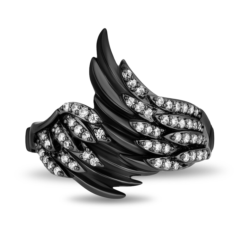 Main Image 4 of Enchanted Disney Villains Maleficent 1/3 CT. T.W. Diamond Wings Wrap Ring in Sterling Silver with Black Rhodium