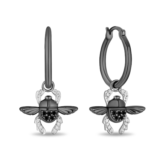 Enchanted Disney Villains Jafar Black and White Diamond Beetle Drop Earrings in Sterling Silver with Black Rhodium