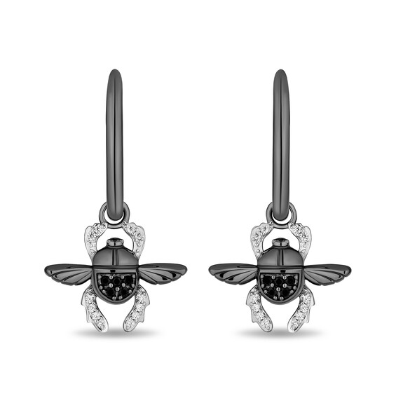 Enchanted Disney Villains Jafar Black and White Diamond Beetle Drop Earrings in Sterling Silver with Black Rhodium