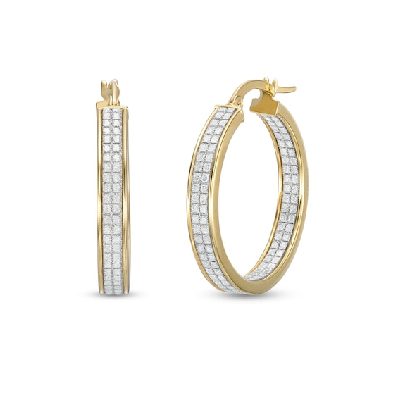 20.0mm Double Row Glitter Inside-Out Hoop Earrings in Hollow 14K Gold