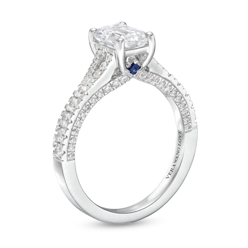 Main Image 3 of Vera Wang Love Collection Certified Emerald-Cut Center Diamond 1-1/2 CT. T.W. Engagement Ring in 14K White Gold (I/SI2)