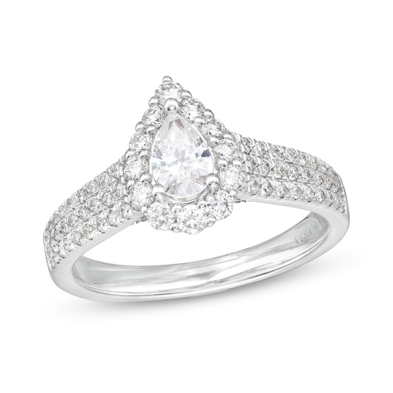 Vera Wang Love Collection 1-1/4 CT. T.w. Pear-Shaped Diamond Flower Frame Engagement Ring in 14K White Gold (I/Si2)