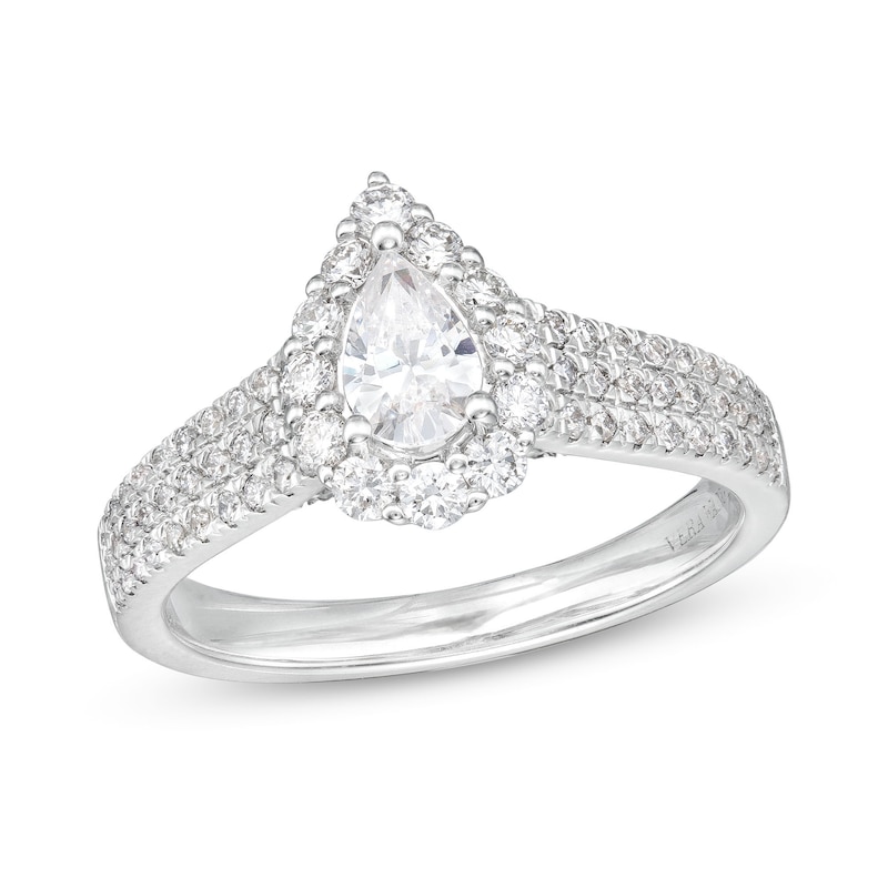 Main Image 1 of Vera Wang Love Collection 1-1/4 CT. T.W. Pear-Shaped Diamond Flower Frame Engagement Ring in 14K White Gold (I/SI2)