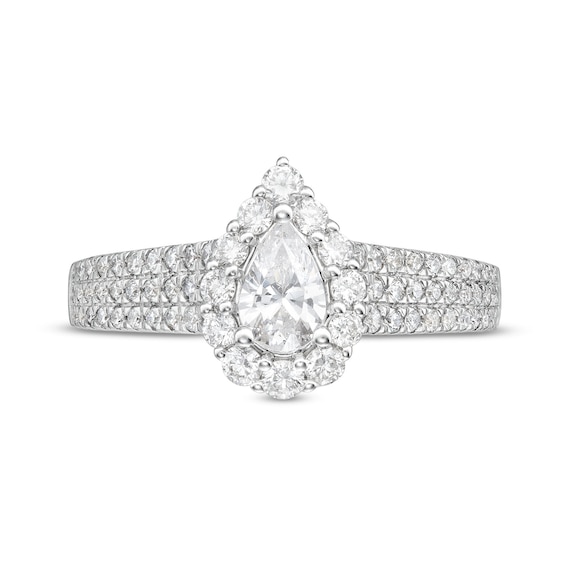 Vera Wang Love Collection 1-1/4 CT. T.w. Pear-Shaped Diamond Flower Frame Engagement Ring in 14K White Gold (I/Si2)