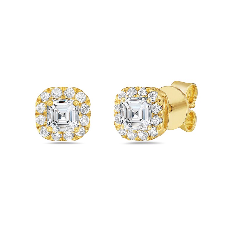 3/4 CT. T.W. Asscher-Cut Diamond Frame Stud Earrings in 14K Gold