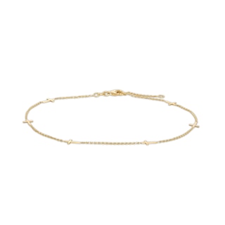 Sideways Cross Station Anklet in 10K Gold - 10"