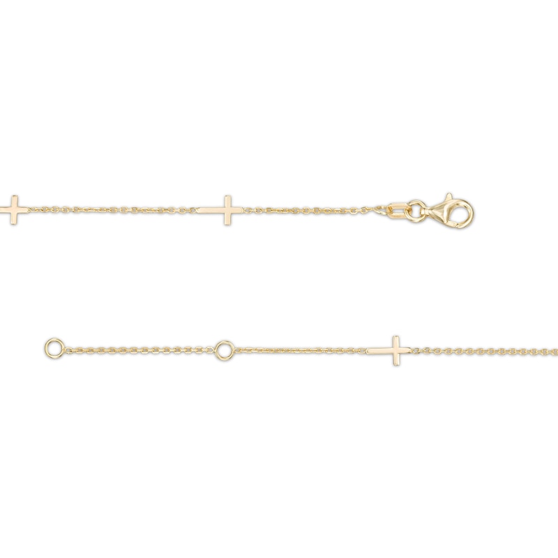 Sideways Cross Station Anklet in 10K Gold - 10"