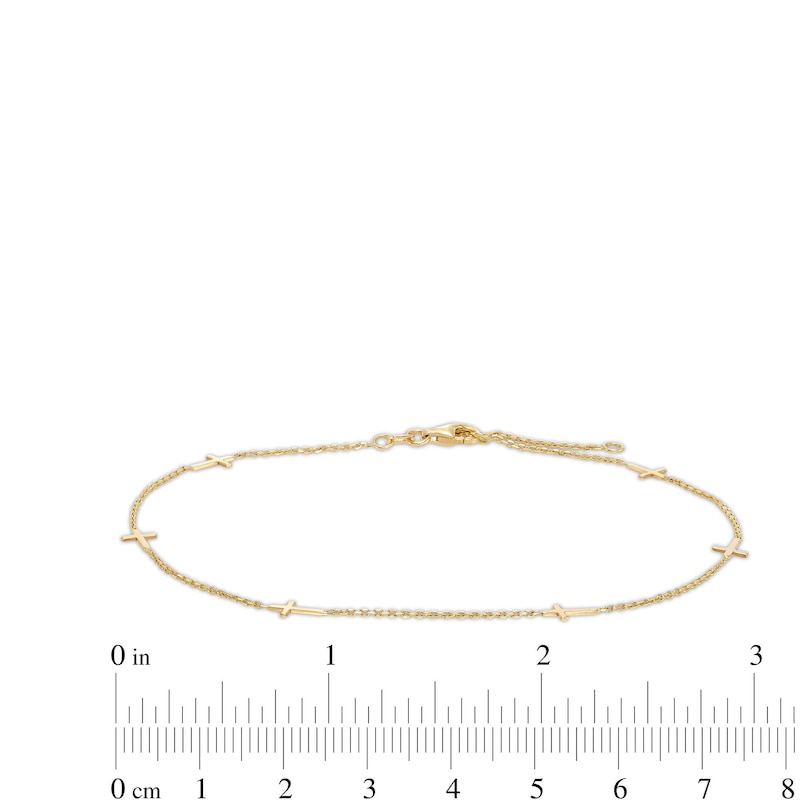 Sideways Cross Station Anklet in 10K Gold - 10"