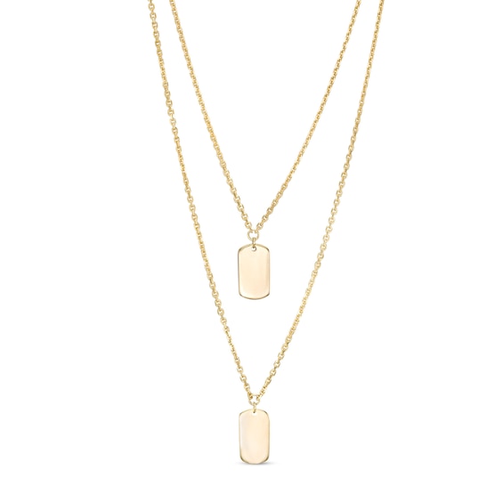 Dog Tag Double Strand Necklace in 10K Gold