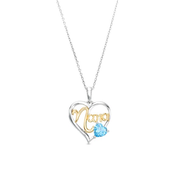 Heart-Shaped Blue Topaz "Nana" Heart Pendant in Sterling Silver and 14K Gold Plate