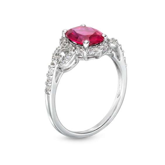 Oval Lab-Created Ruby and White Lab-Created Sapphire Doorknocker Ring, Pendant and Drop Earrings Set in Sterling Silver