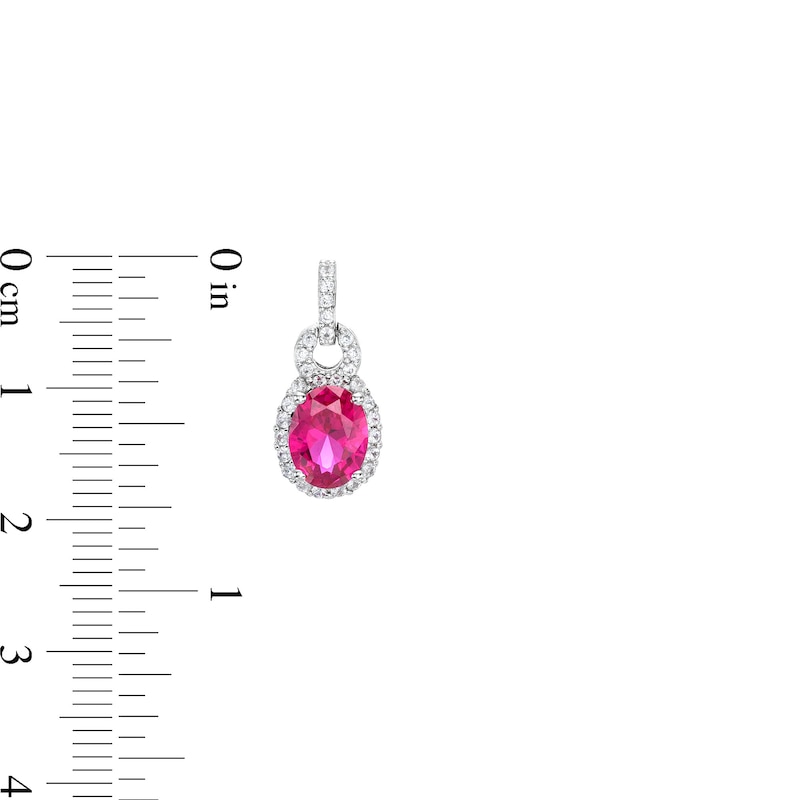 Oval Lab-Created Ruby and White Lab-Created Sapphire Doorknocker Ring, Pendant and Drop Earrings Set in Sterling Silver