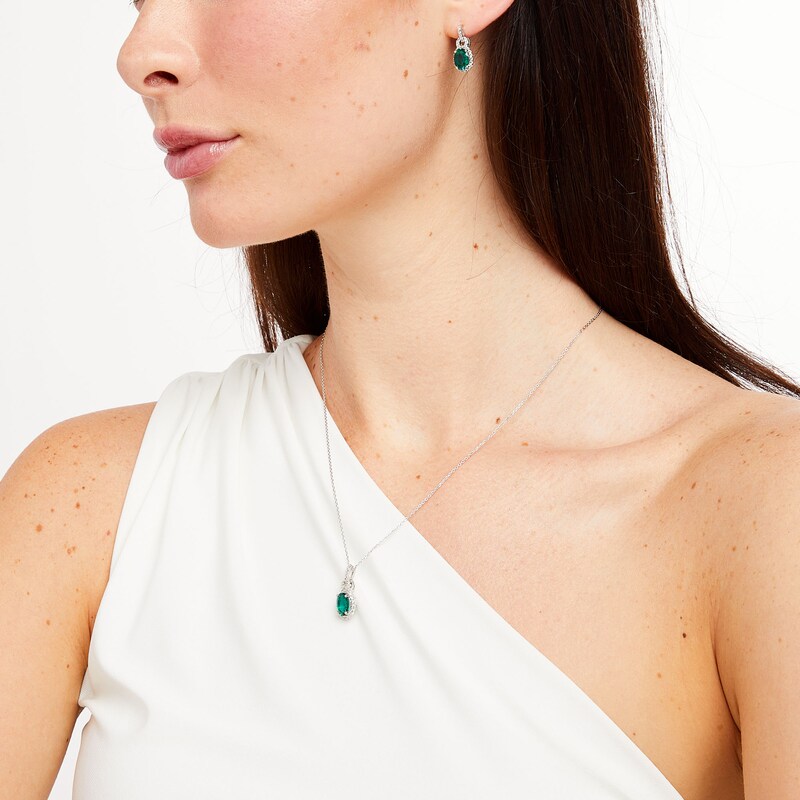 Main Image 2 of Oval Lab-Created Emerald and White Lab-Created Sapphire Doorknocker Ring, Pendant and Earrings Set in Sterling Silver
