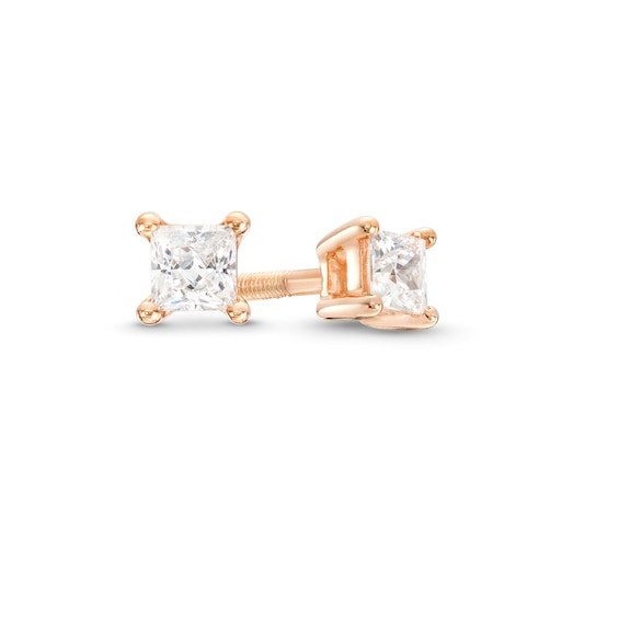 1/5 CT. T.w. Certified Princess-Cut Diamond Solitaire Stud Earrings in 14K Rose Gold (J/I1)