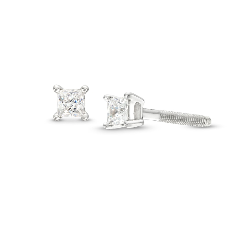 Main Image 1 of 1/5 CT. T.W. Certified Princess-Cut Diamond Solitaire Stud Earrings in 14K White Gold (J/I1)
