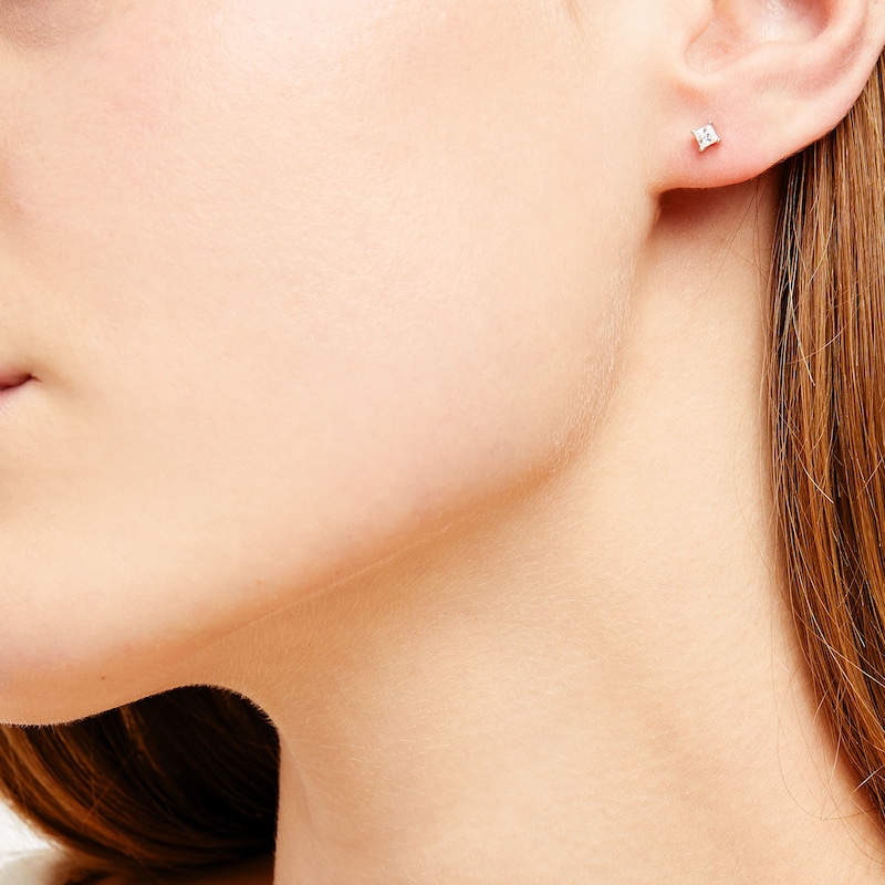 Main Image 2 of 1/5 CT. T.W. Certified Princess-Cut Diamond Solitaire Stud Earrings in 14K White Gold (J/I1)