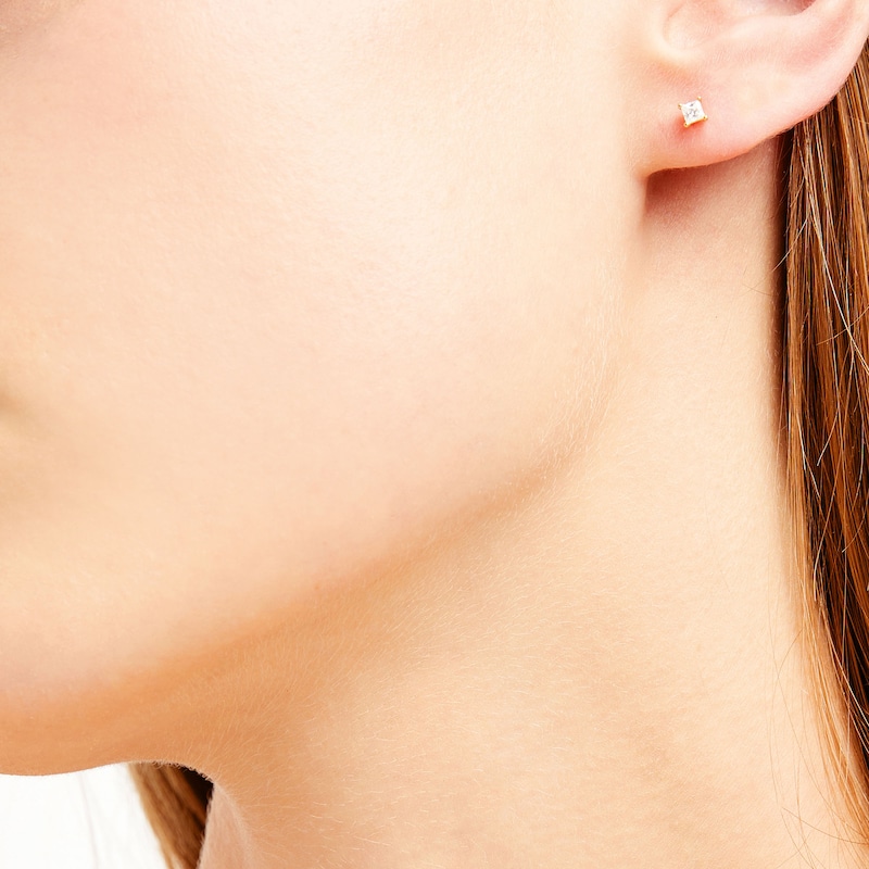 Main Image 2 of 1/5 CT. T.W. Certified Princess-Cut Diamond Solitaire Stud Earrings in 14K Gold (J/I1)