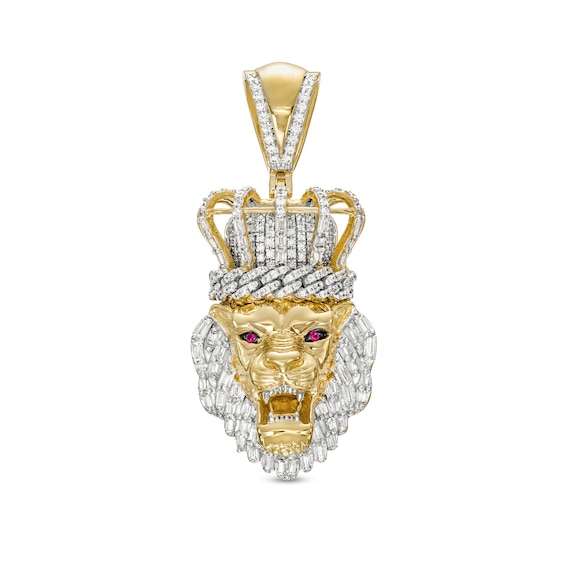 3/4 CT. T.w. Diamond and Lab-Created Ruby Lion with Crown Charm in 10K Gold