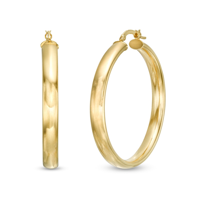Main Image 1 of Flat 35.0mm Hoop Earrings in Hollow 14K Gold