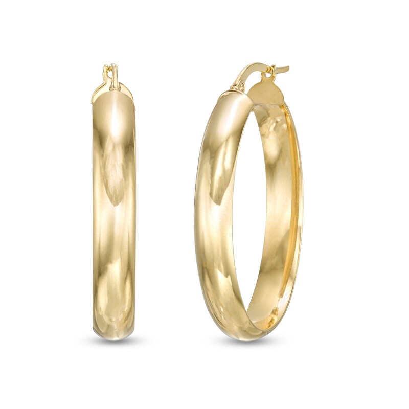 Main Image 1 of Flat 38.0mm Oval Hoop Earrings in Hollow 14K Gold