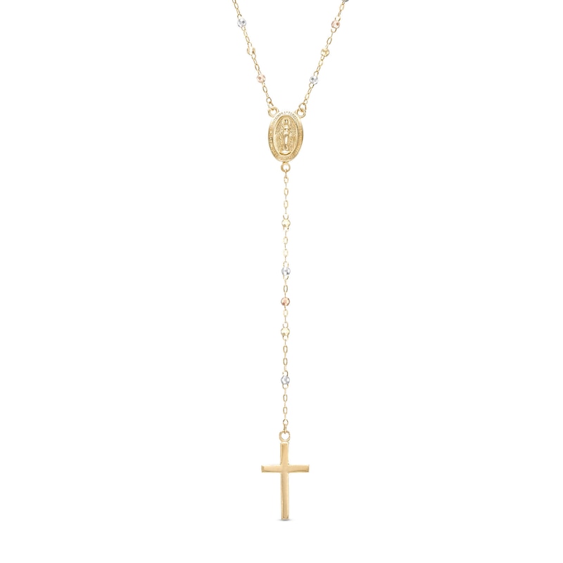 Main Image 1 of Rosary Necklace in 10K Tri-Tone Gold - 20"