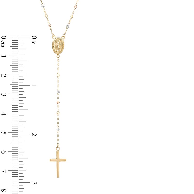 Main Image 4 of Rosary Necklace in 10K Tri-Tone Gold - 20"