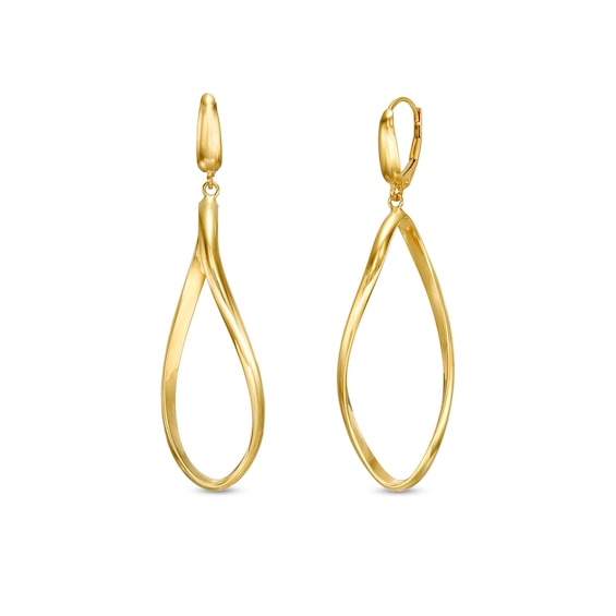 Curvy Oval Dangle Drop Earrings in 14K Gold