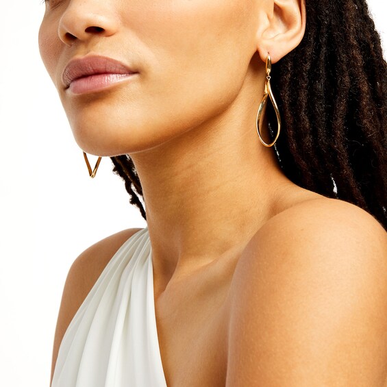 Curvy Oval Dangle Drop Earrings in 14K Gold