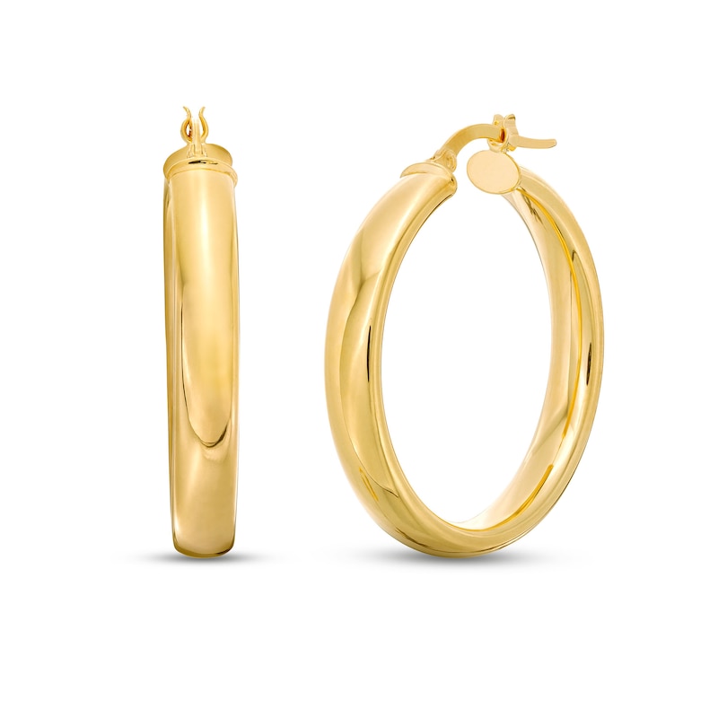 Flat 25.0mm Hoop Earrings in Hollow 14K Gold