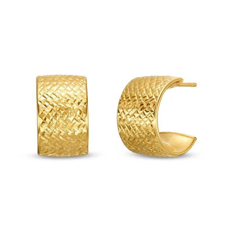 Main Image 1 of Oro Diamante™ 10.0mm Diamond-Cut J-Hoop Earrings in 14K Gold