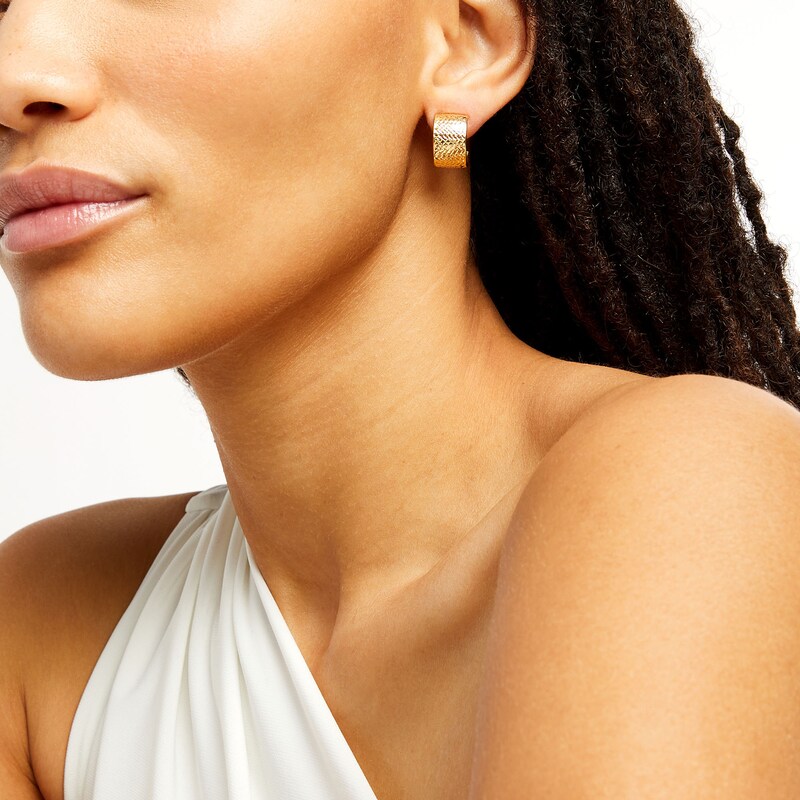 Main Image 2 of Oro Diamante™ 10.0mm Diamond-Cut J-Hoop Earrings in 14K Gold