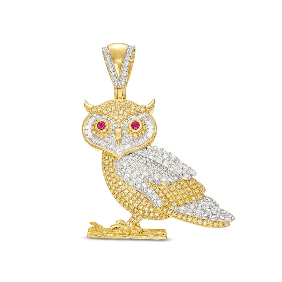 3/4 CT. T.w. Diamond and Lab-Created Ruby Perched Owl Charm in 10K Gold