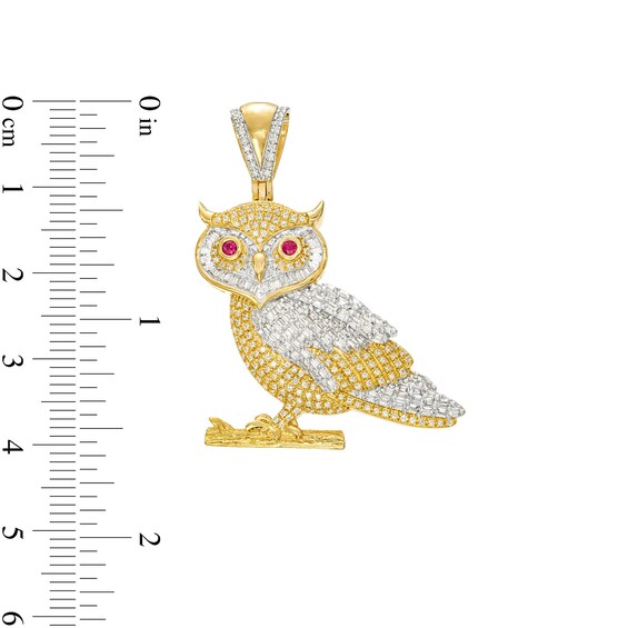 3/4 CT. T.w. Diamond and Lab-Created Ruby Perched Owl Charm in 10K Gold
