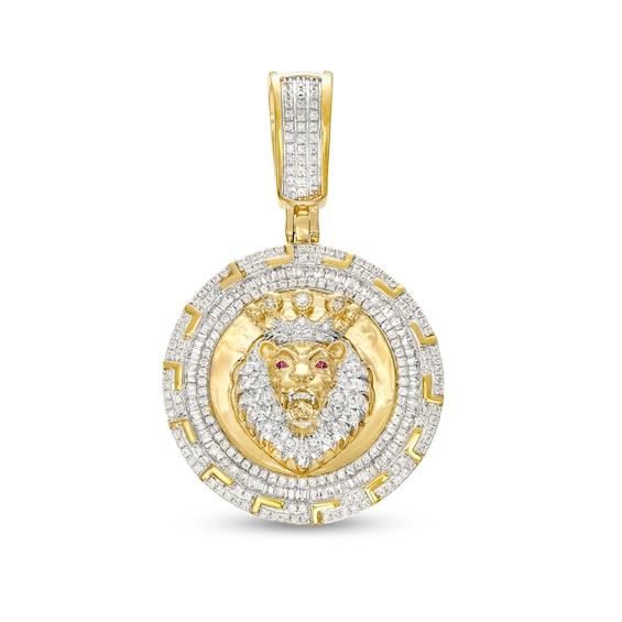 Men's 1 CT. T.w. Diamond and Lab-Created Ruby Lion Medallion Charm in 10K Gold