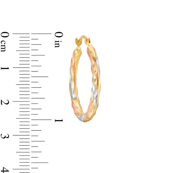 25.0mm Twist Oval Hoop Earrings in Hollow 14K Tri-Tone Gold