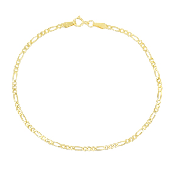 1.3mm Figaro Chain Anklet in Solid 14K Gold - 10"