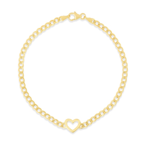 Heart 3.4mm Curb Chain Bracelet in 14K Gold - 7.0"