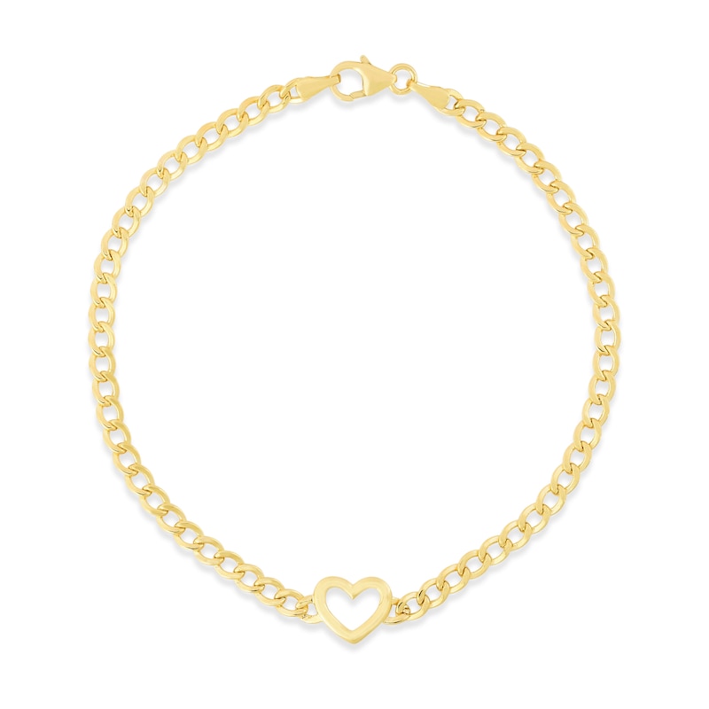 Heart 3.4mm Curb Chain Bracelet in 14K Gold - 7.0"