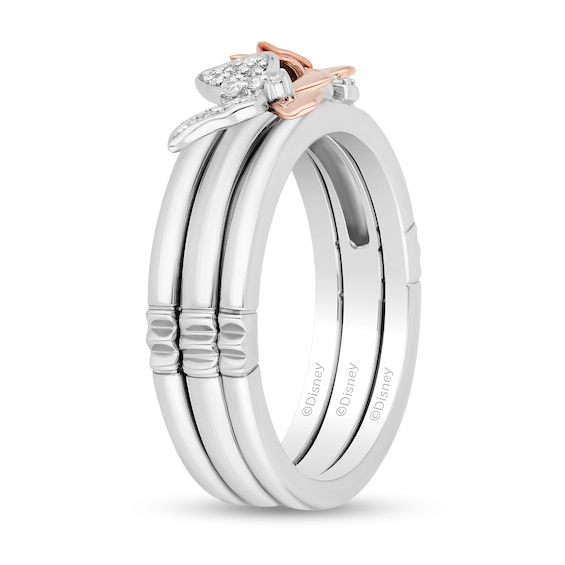 Enchanted Disney Mulan 1/10 CT. T.w. Diamond Butterflies Stacked Ring Set in Sterling Silver and 10K Rose Gold