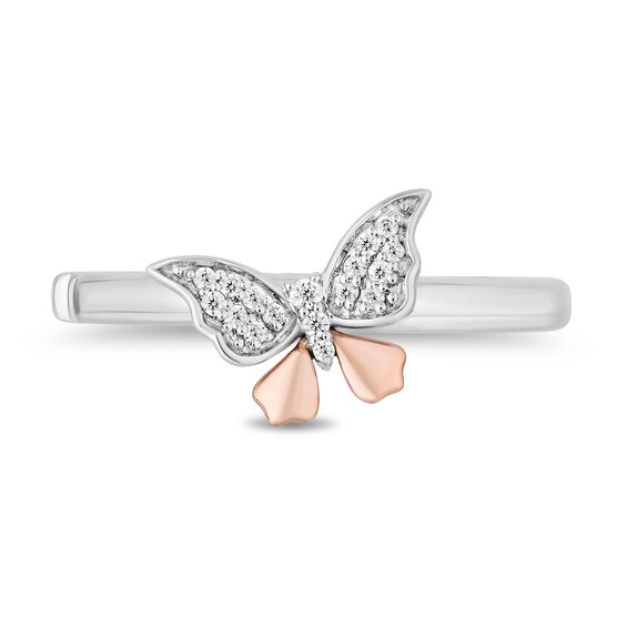 Enchanted Disney Mulan 1/10 CT. T.w. Diamond Butterflies Stacked Ring Set in Sterling Silver and 10K Rose Gold