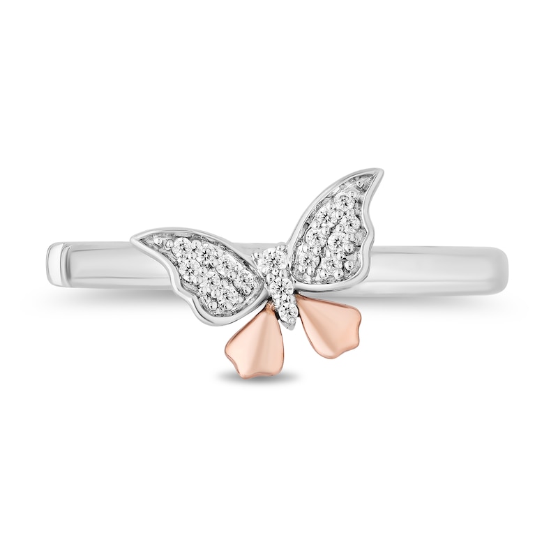 Enchanted Disney Mulan 1/10 CT. T.W. Diamond Butterflies Stacked Ring Set in Sterling Silver and 10K Rose Gold