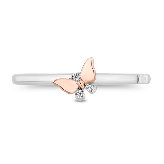 Enchanted Disney Mulan 1/10 CT. T.w. Diamond Butterflies Stacked Ring Set in Sterling Silver and 10K Rose Gold