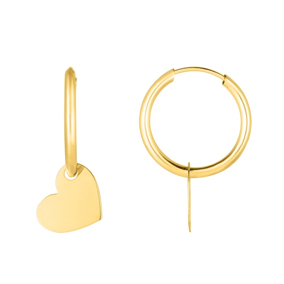 15.0mm Hoop Earrings with Heart Dangle in 14K Gold