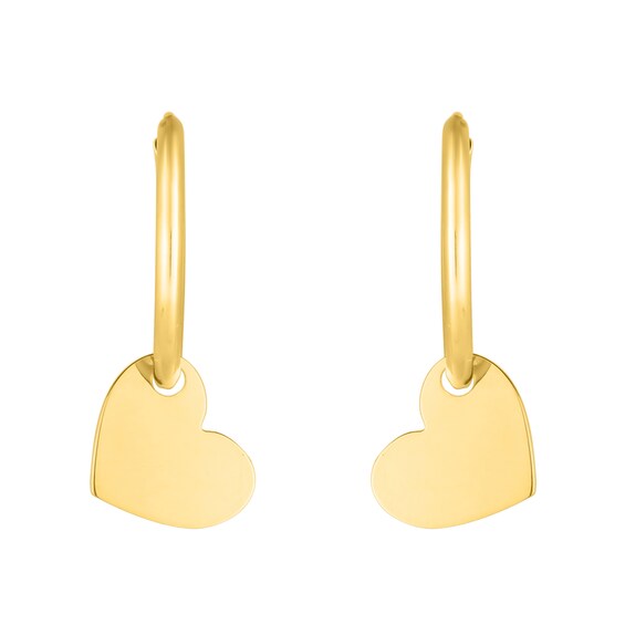 15.0mm Hoop Earrings with Heart Dangle in 14K Gold