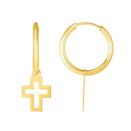 15.0mm Hoop Earrings with Cross Dangle in 14K Gold