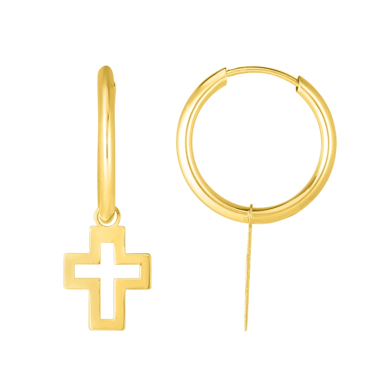 Main Image 1 of 15.0mm Hoop Earrings with Cross Dangle in 14K Gold