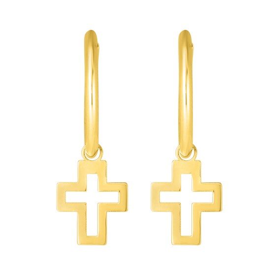 15.0mm Hoop Earrings with Cross Dangle in 14K Gold