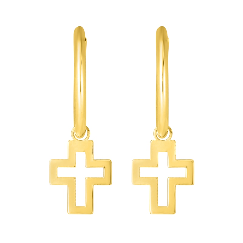 Main Image 2 of 15.0mm Hoop Earrings with Cross Dangle in 14K Gold