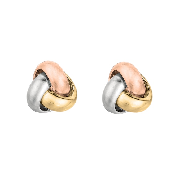9.0mm Love Knot Stud Earrings in 14K Tri-Tone Gold