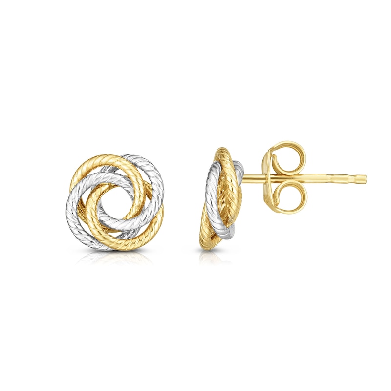 Main Image 1 of Textured Love Knot Stud Earrings in 14K Two-Tone Gold
